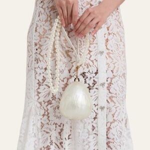 Pearl Acrylic Egg-Shaped Clutch – Marble Evening Purse with Chain